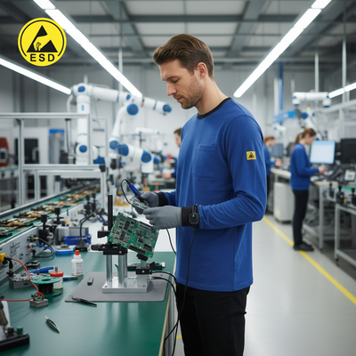 PREMIUM ESD Royal Blue Long Sleeve T-Shirt - Male Factory Scene