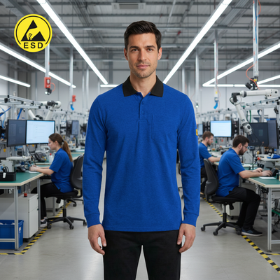 Royal Blue Premium Heavy Duty ESD Polo Shirt Long Sleeve frontal view