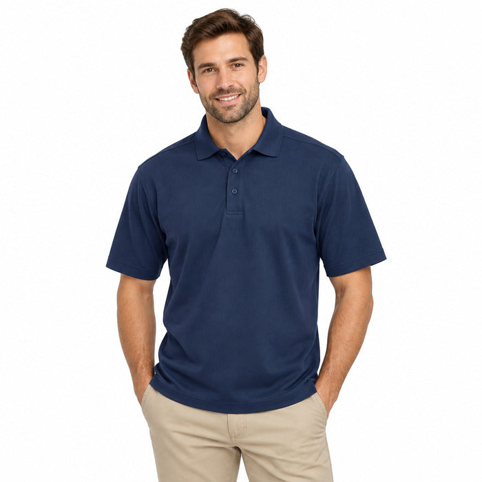 Workwear Polo Shirts - model wearing a navy Prio 2040 polo