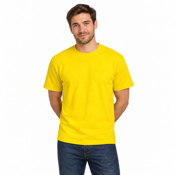 Workwear T-Shirts - model wearing a yellow Valueweight T-shirt