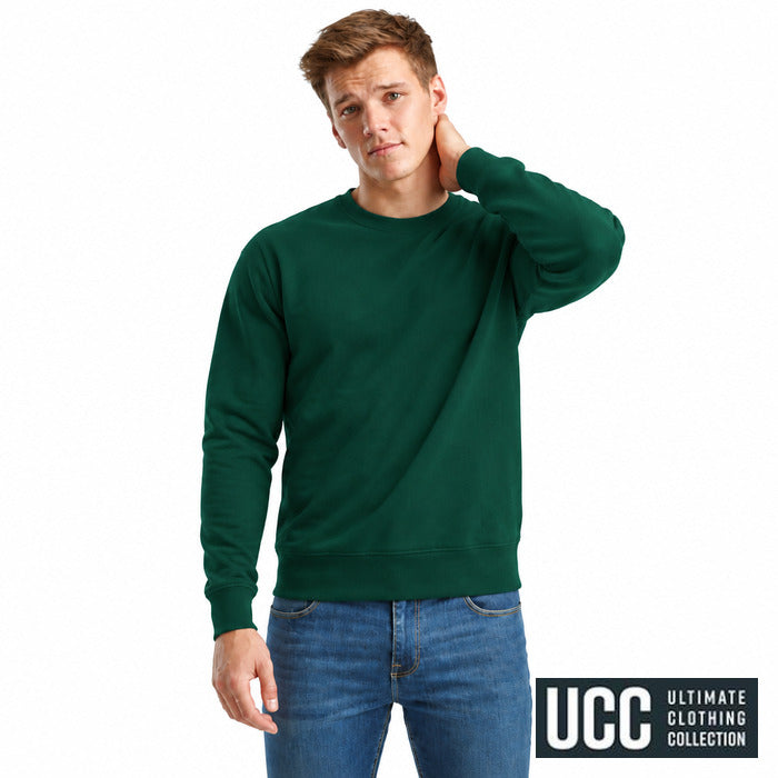 UCC Everyday Sweatshirt - model wearing the bottle green UCC Everyday Sweatshirt