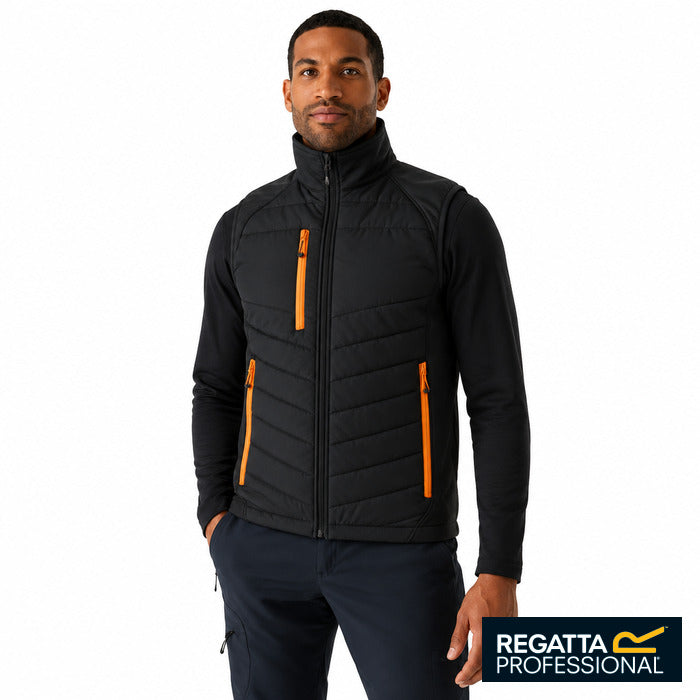 Pro Universal Bodywarmer - model wearing the black and orange pop Regatta bodywarmer