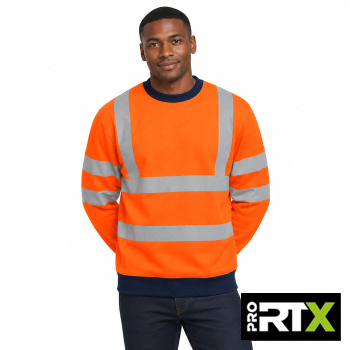 Hi-Vis Sweatshirt - model wearing the hi-vis orange and navy Pro RTX sweatshirt