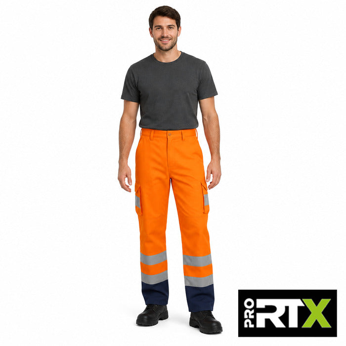 Hi-Vis Cargo Trouser - model wearing the high visibility orange Pro RTX cargo trousers