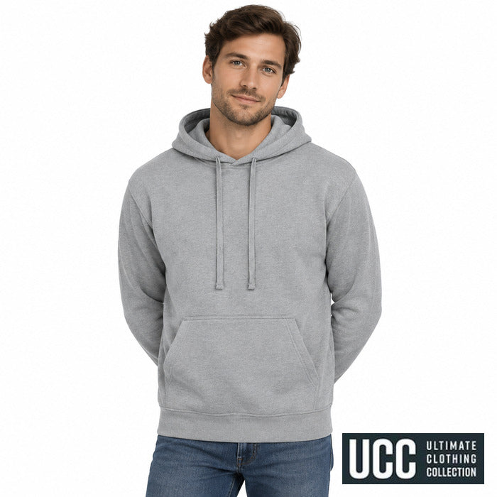 Everyday Hooded Sweatshirt - model wearing the heather grey UCC Everyday hoodie