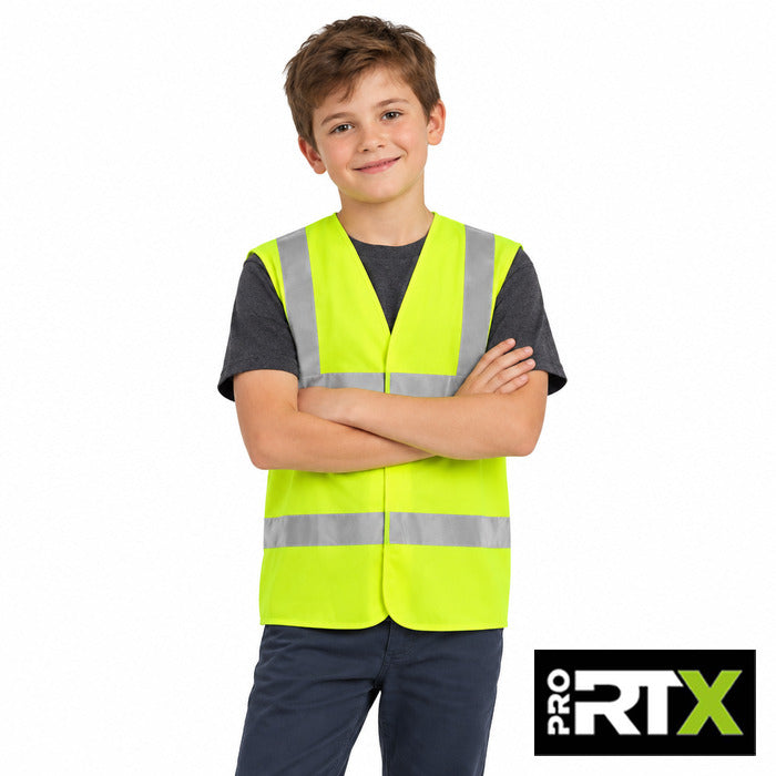 Kids Hi-Vis Waistcoat - child wearing the high visibility yellow Pro RTX kids waistcoat