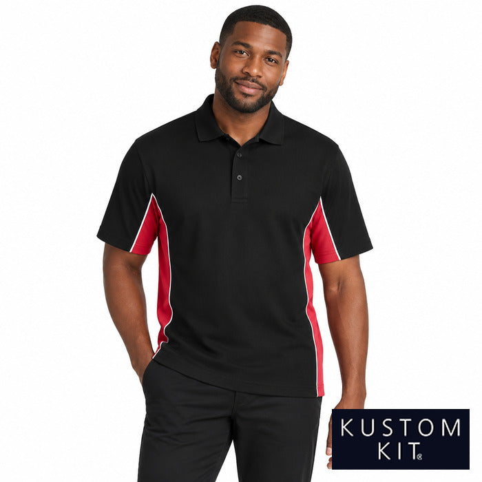 Classic Fit Track Polo - model wearing the black, red and white Kustom Kit track polo