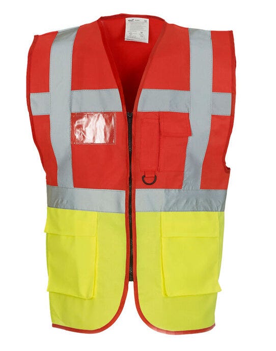 Hi-Vis Executive Waistcoat - Red/Hi Vis Yellow