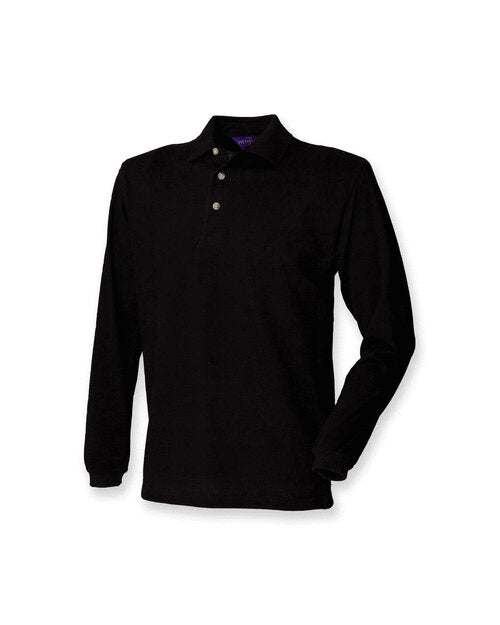 Long Sleeve Cotton Pique Polo Shirt - Black