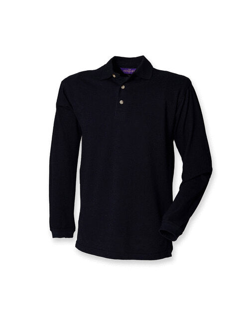 Long Sleeve Cotton Pique Polo Shirt - Navy