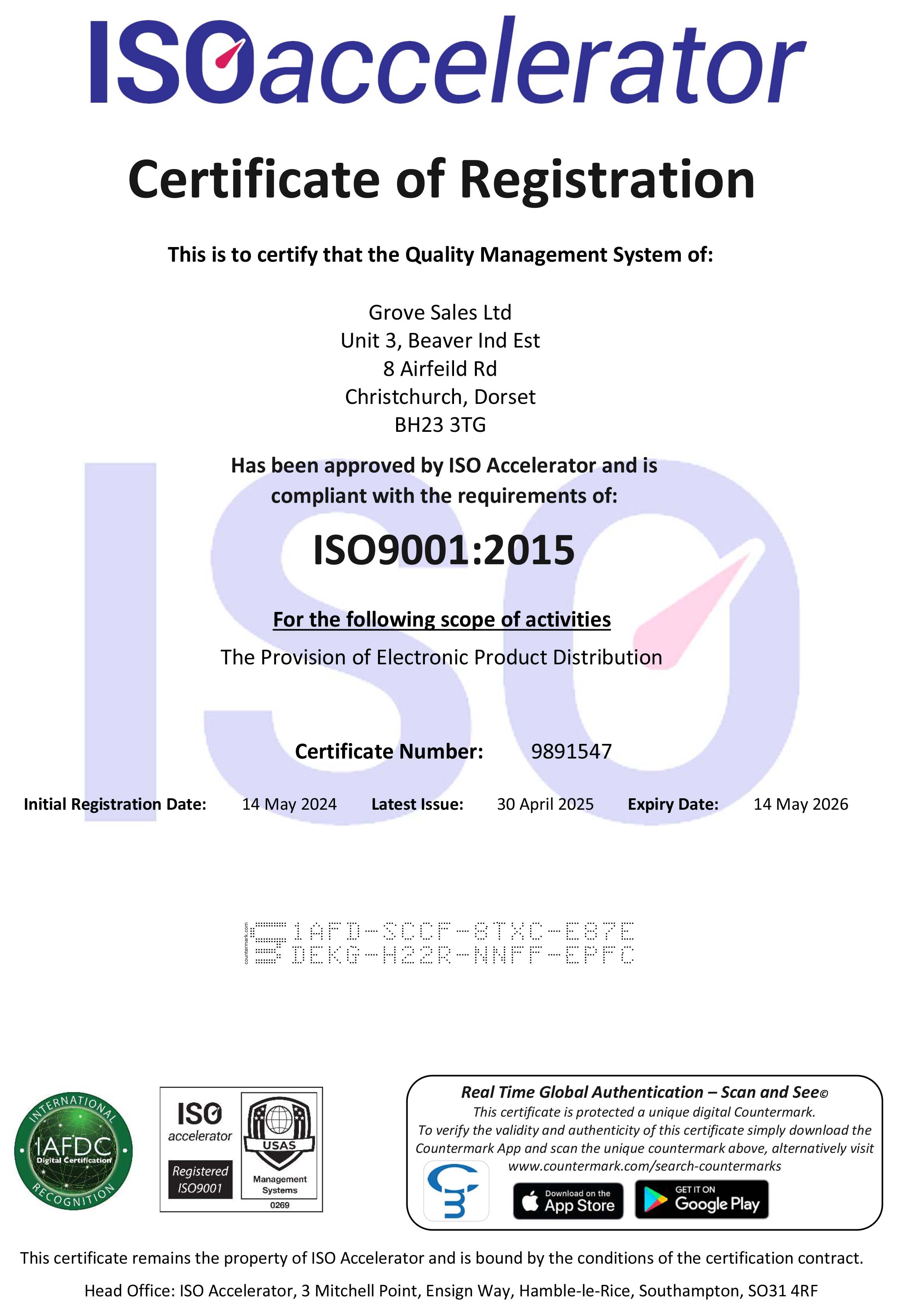 Current ISO certification