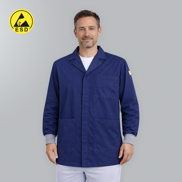 Navy Blue Premium ESD Lab Jacket with Cuff | Unisex Static Dissipative ...