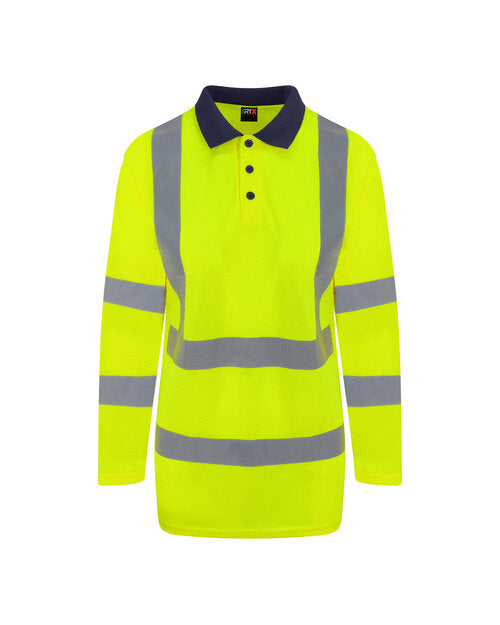 Hi-Vis Long Sleeve Polo - Hi Vis Yellow/Navy