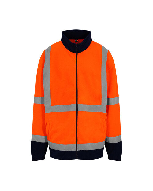 Hi-Vis Full Zip Fleece - High Visibility Orange/Navy