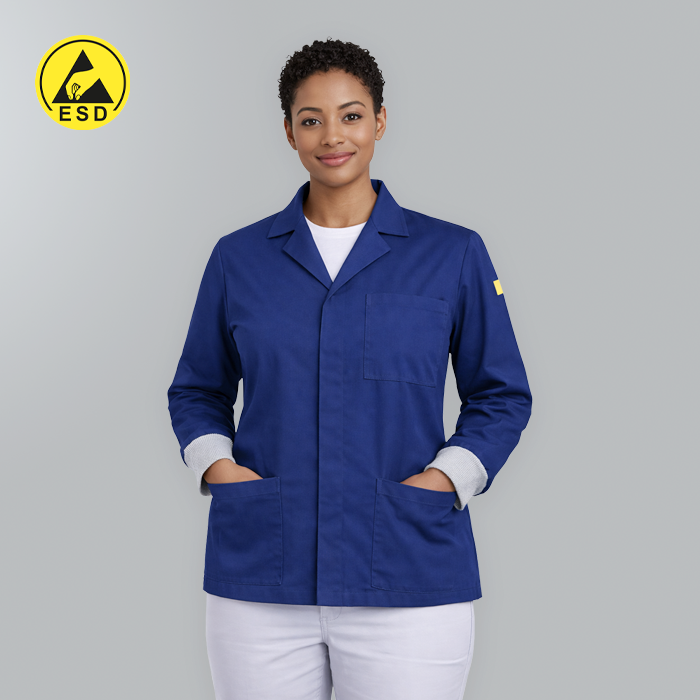 Navy Blue ESD Lab Jacket with Cuff | Unisex Static Dissipative – Grove ...