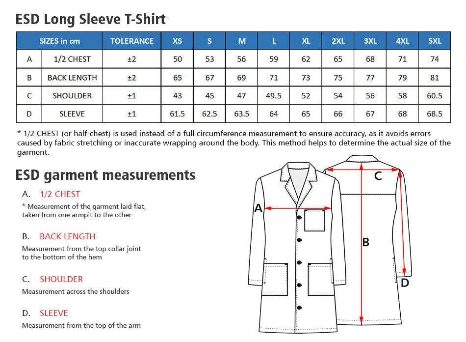 PREMIUM ESD T-Shirt (Navy Blue) - UNISEX Long Sleeve size guide