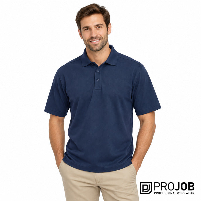 Prio 2040 Pique Function Polo - model wearing the navy ProJob polo
