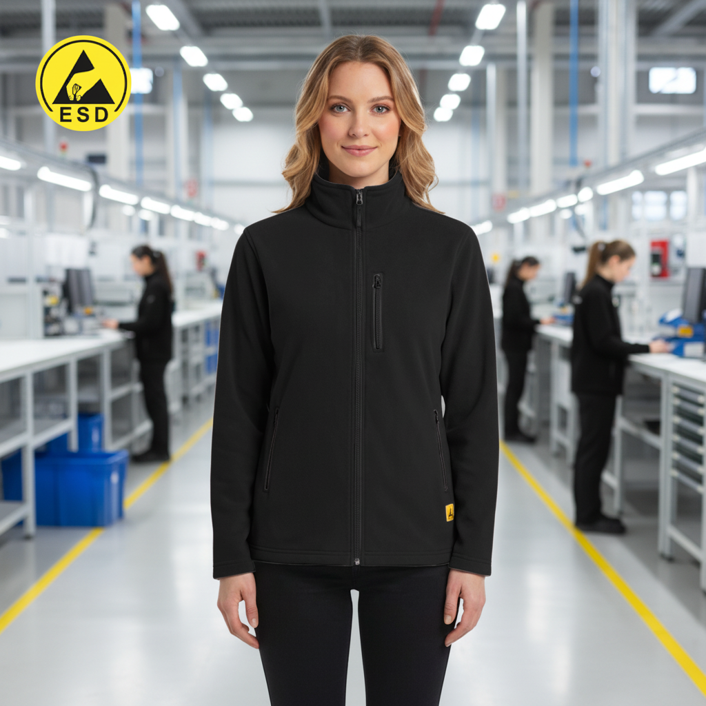 Black ESD Fleece Jacket frontal view