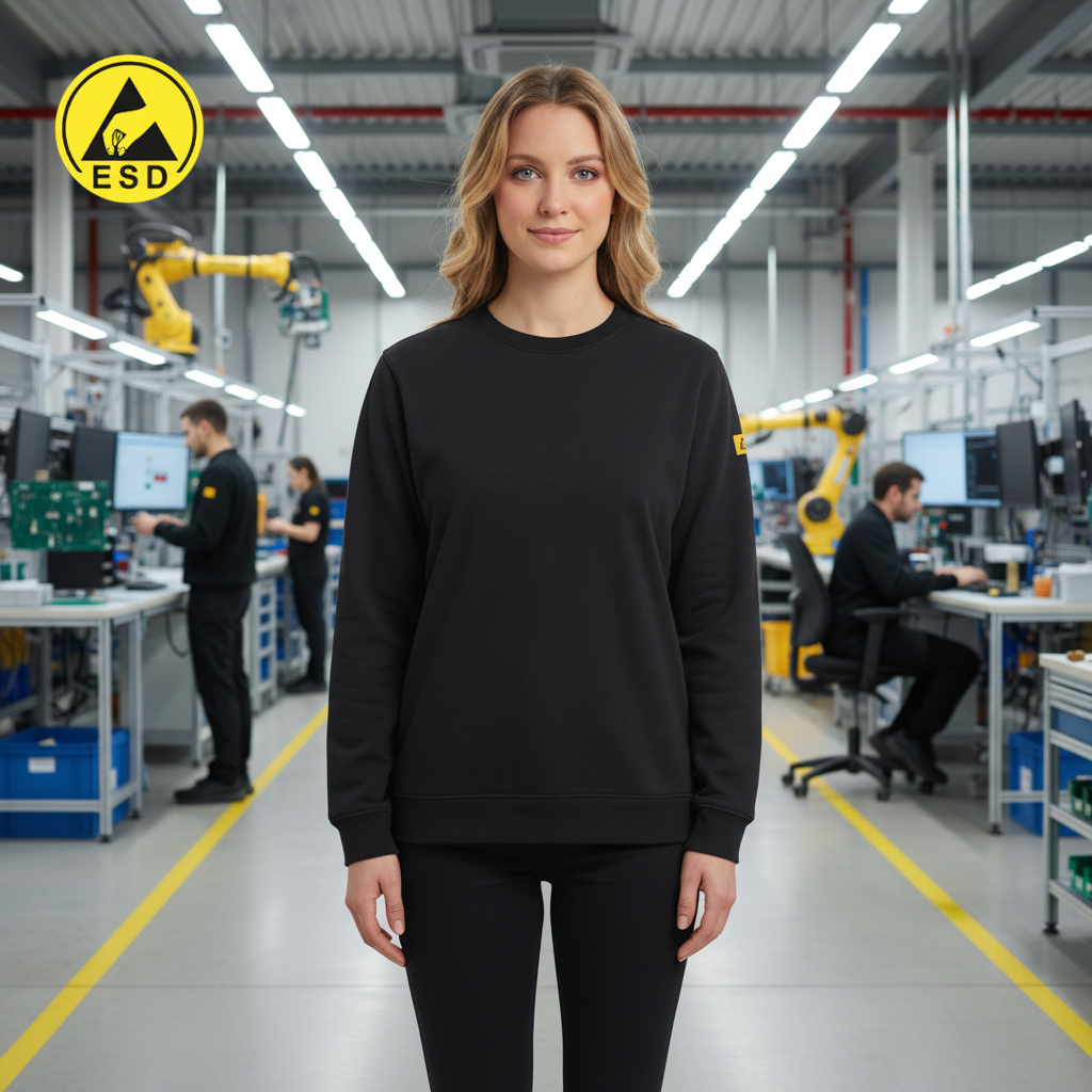 Black ESD Sweatshirt Fleece Lined frontal view