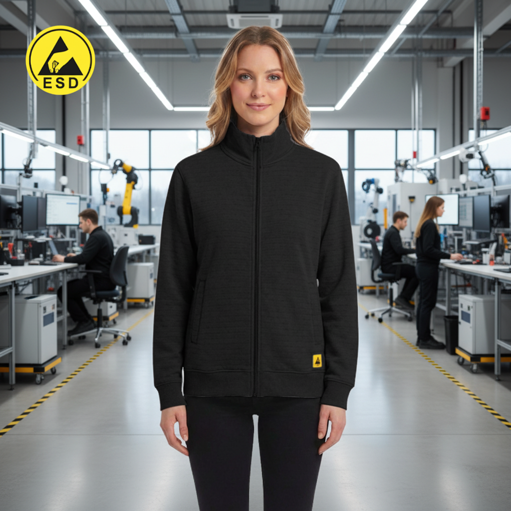 Black ESD Sweatshirt Full Zip Fleece Lined frontal view