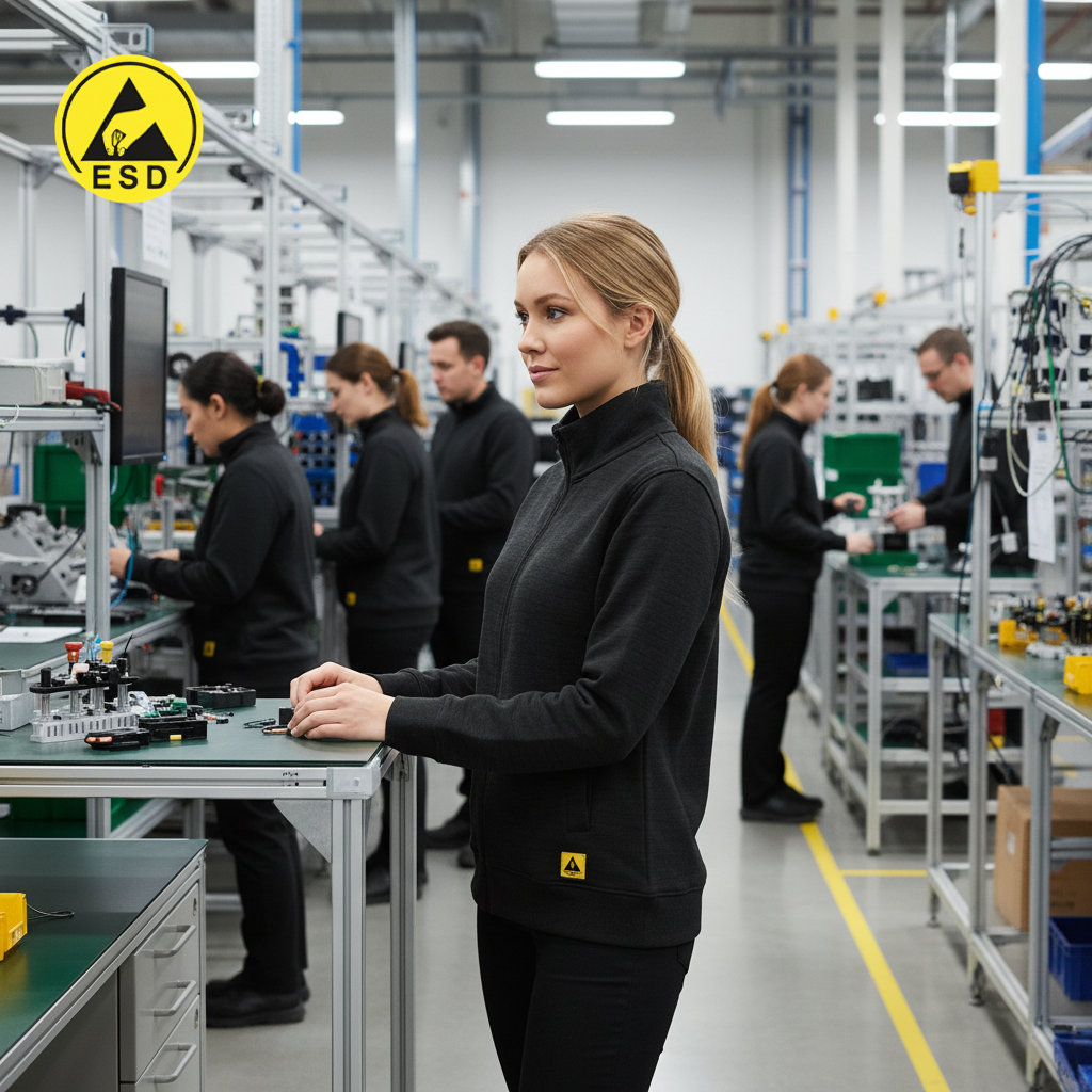 Black ESD Sweatshirt Full Zip Fleece Lined integrated scene