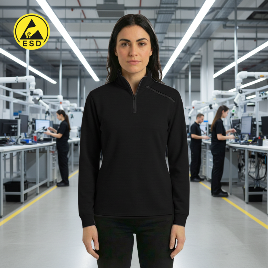 Black ESD Sweatshirt Half Zip Fleece Lined frontal view