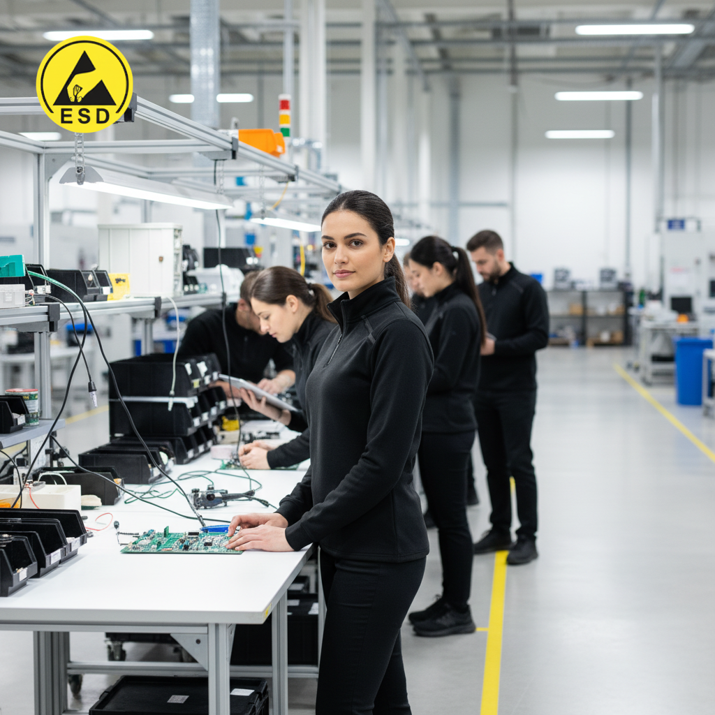 Black ESD Sweatshirt Half Zip Fleece Lined integrated scene