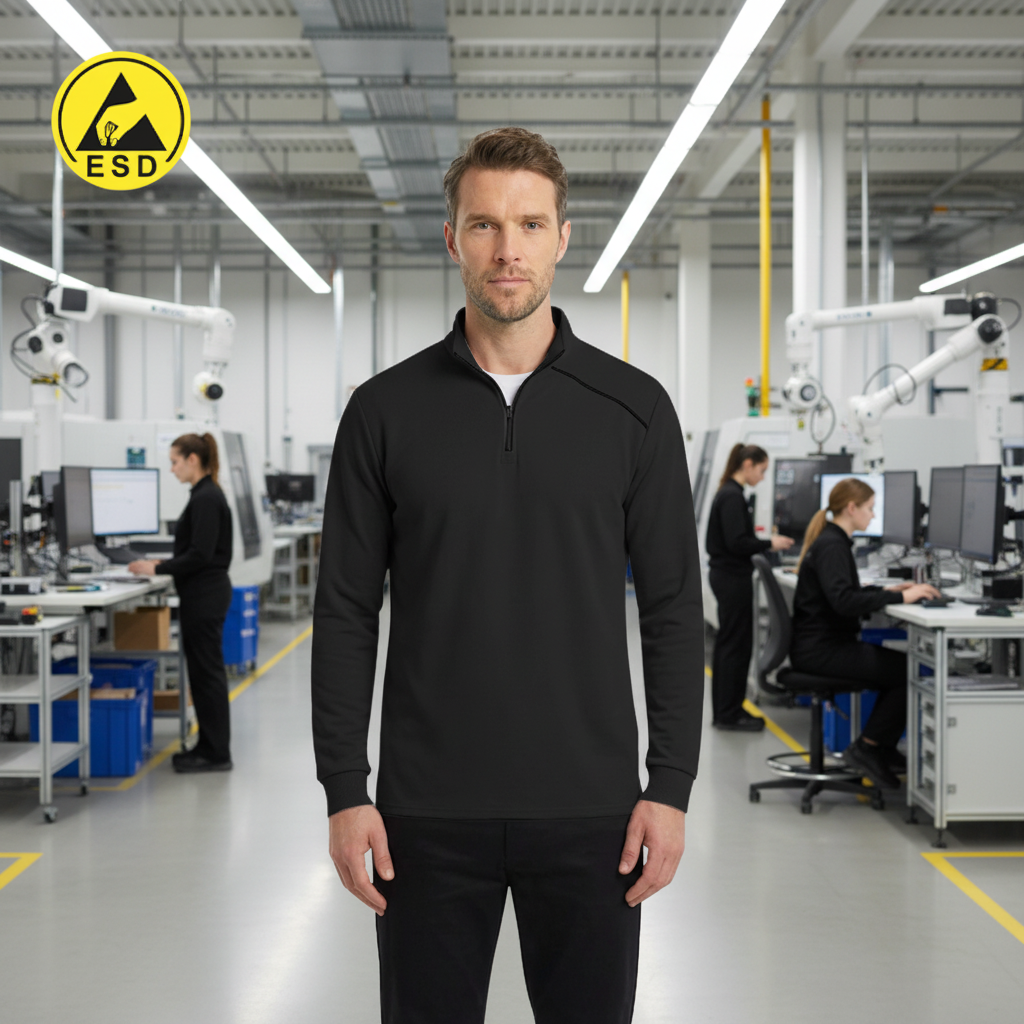 Black ESD Sweatshirt Half Zip Terry Lined frontal view