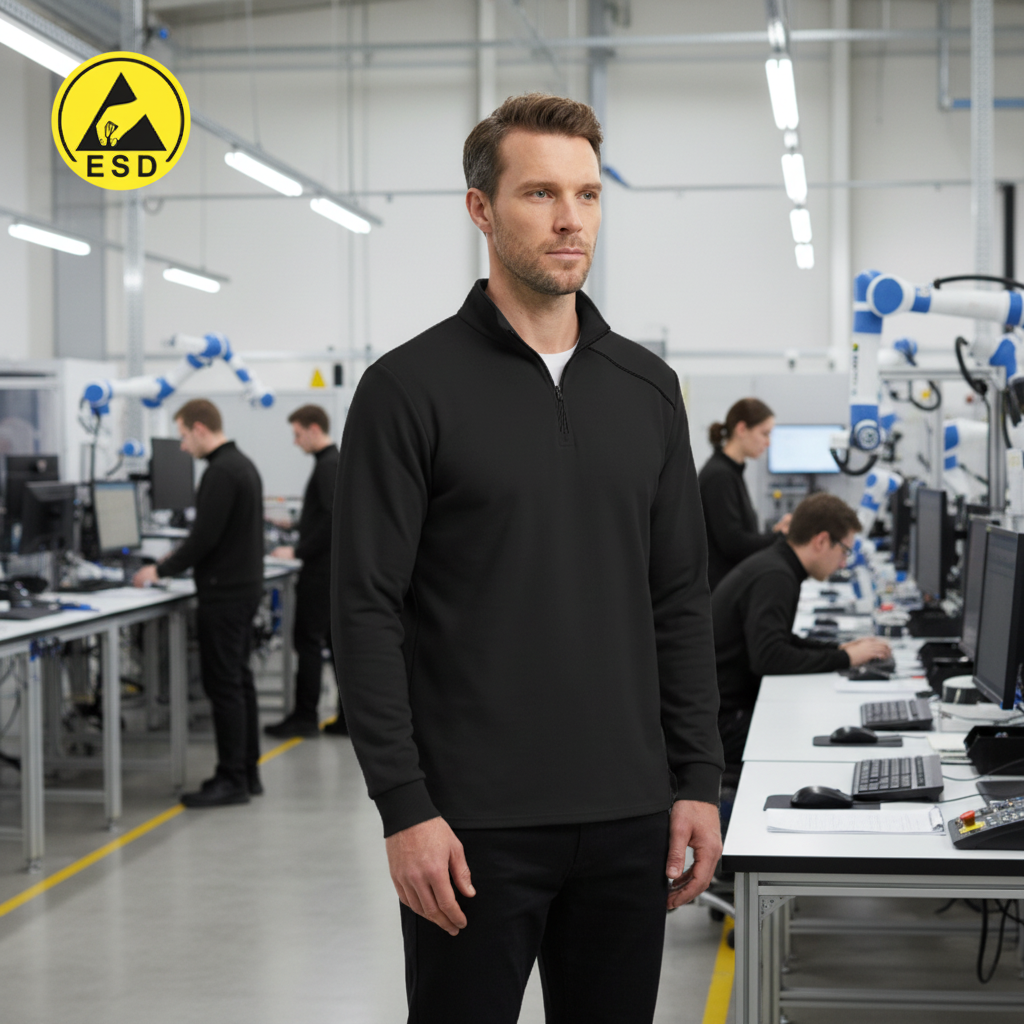 Black ESD Sweatshirt Half Zip Terry Lined integrated scene