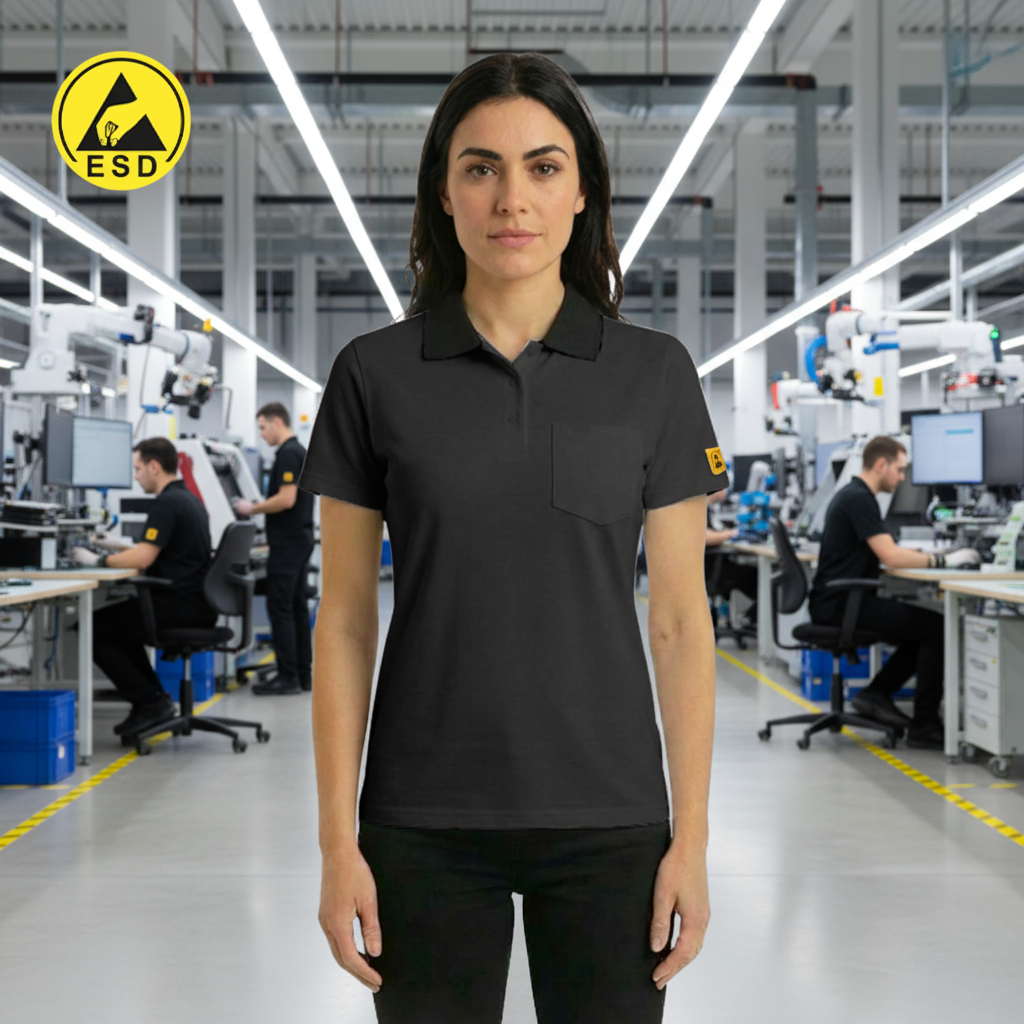 Black Heavy Duty ESD Polo Shirt frontal view