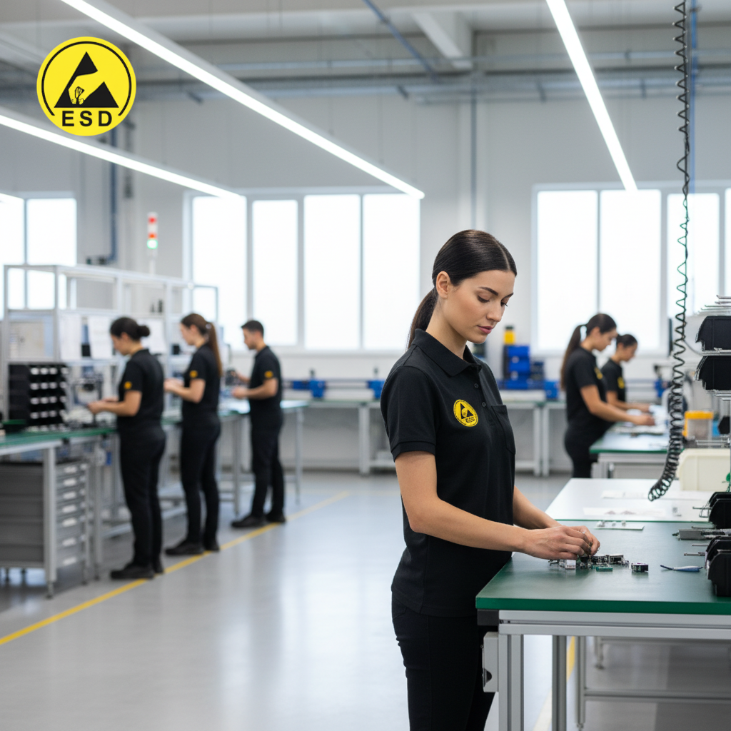 Black Heavy Duty ESD Polo Shirt integrated scene