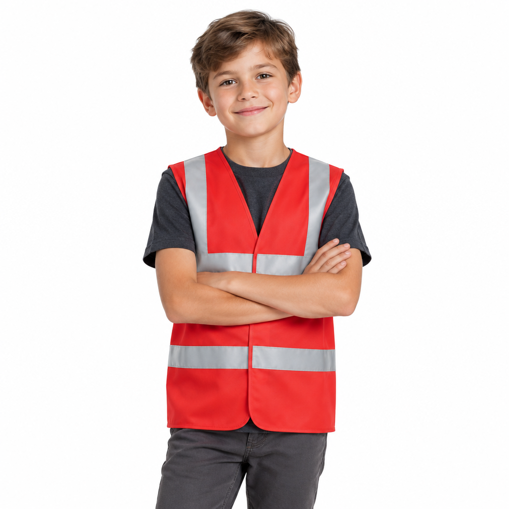 Boy wearing red waistcoat