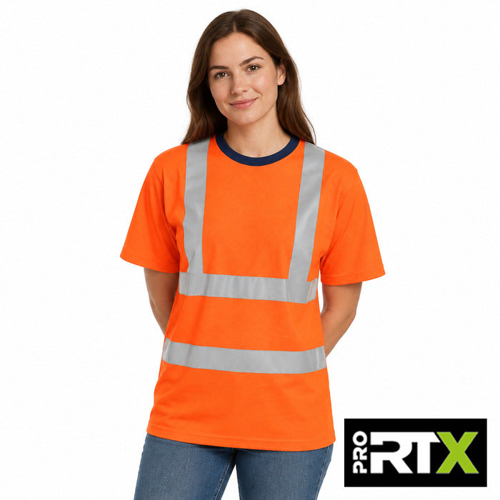 Hi-Vis T-Shirt - model wearing the hi-vis orange and navy Pro RTX T-shirt