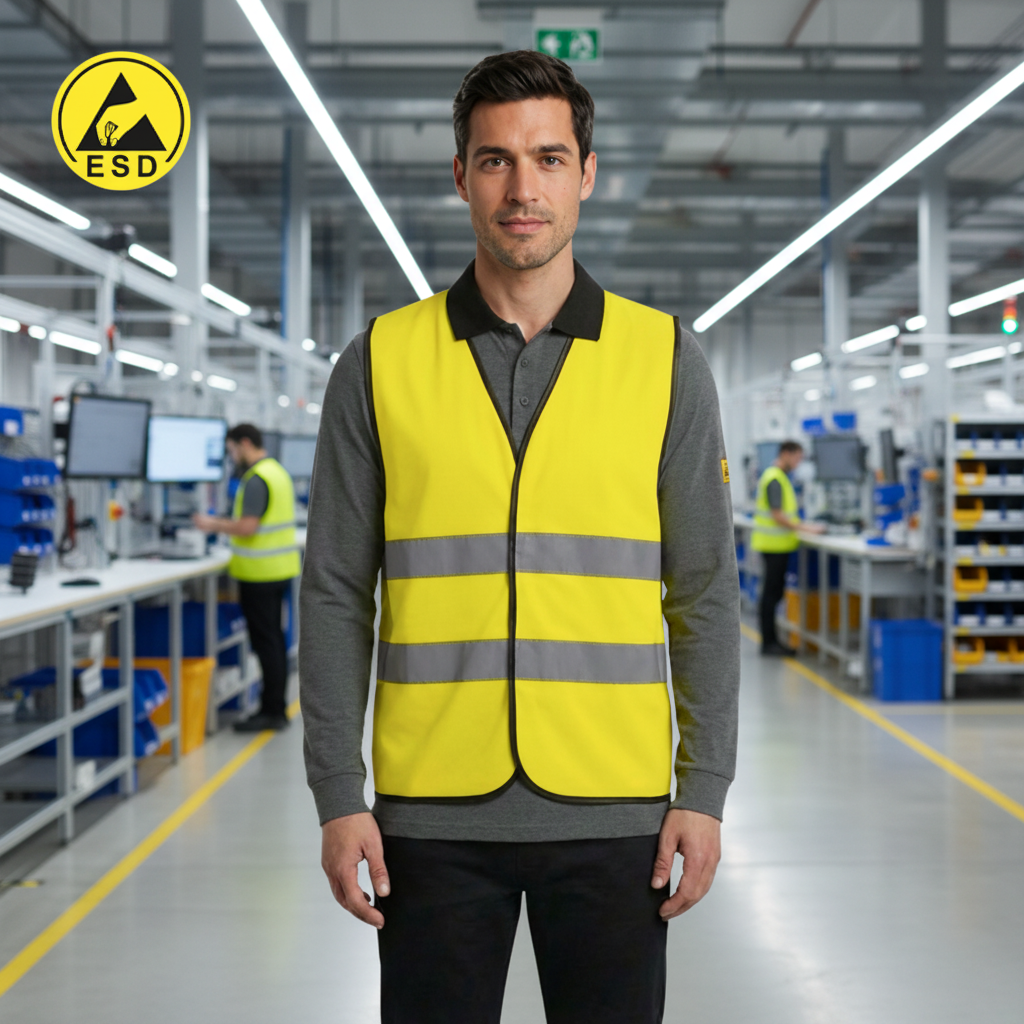 Centered ESD Hi-Vis Vest Yellow in Factory