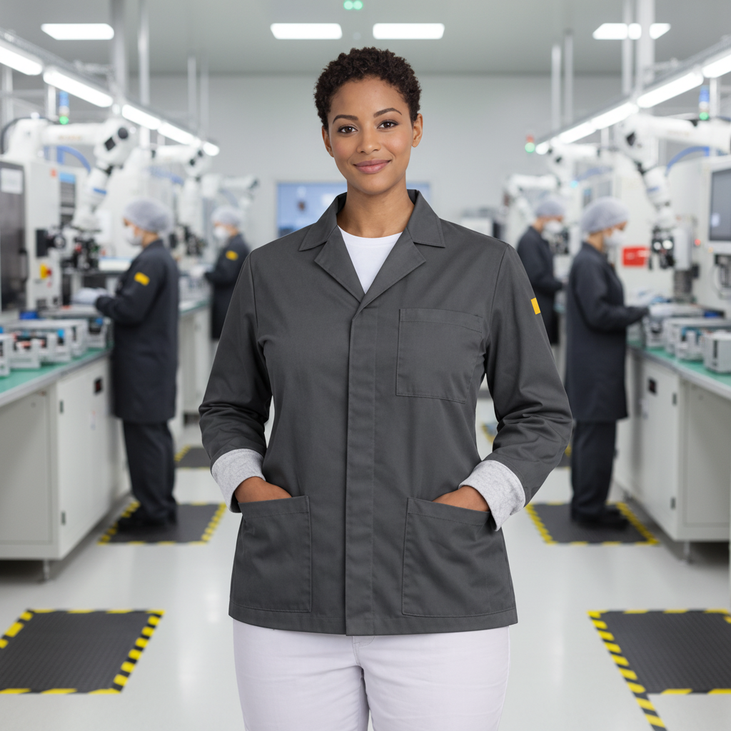 Dark Grey ESD Lab Jacket Factory Scene