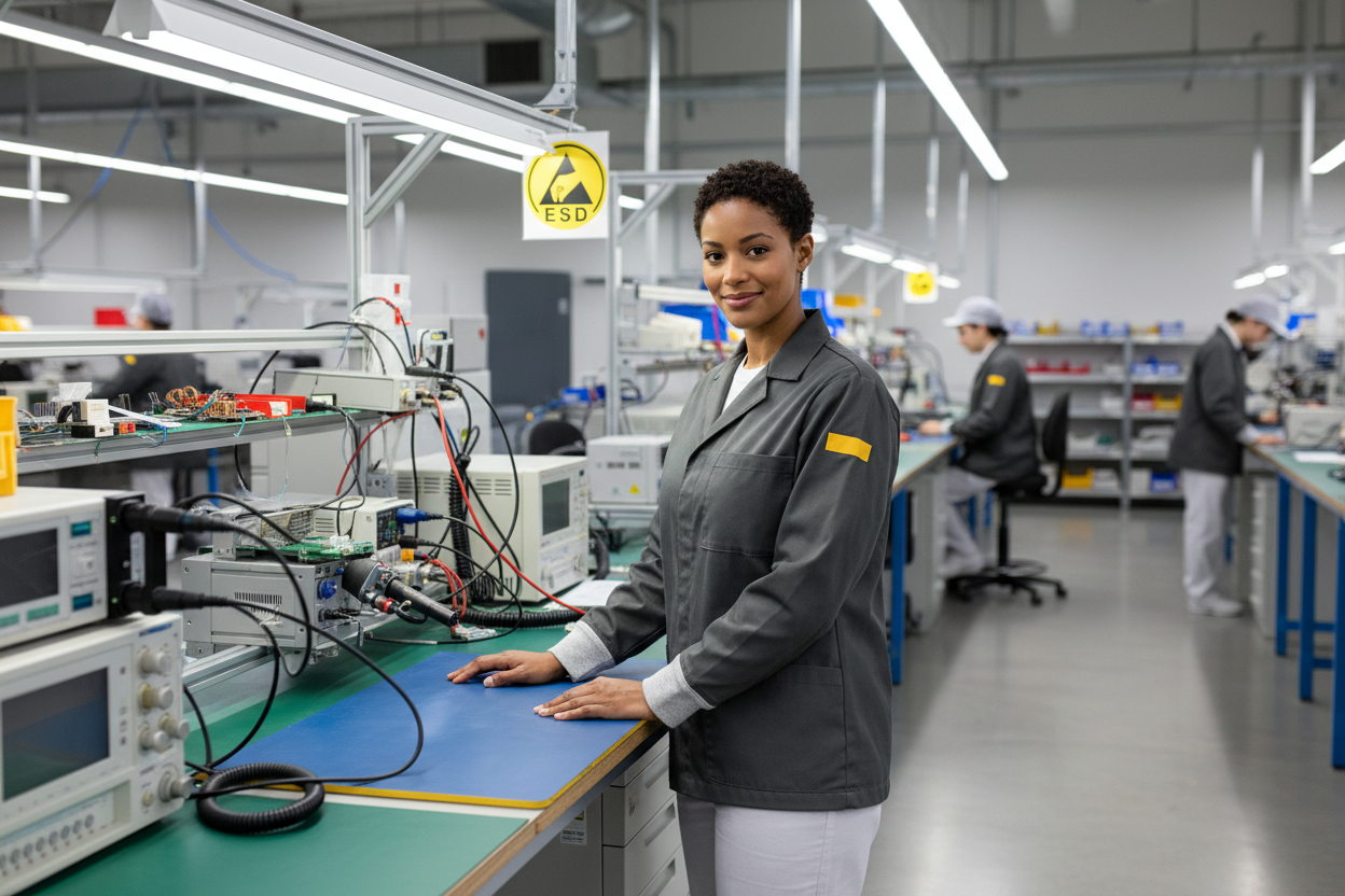 Dark Grey ESD Lab Jacket in Factory Scene