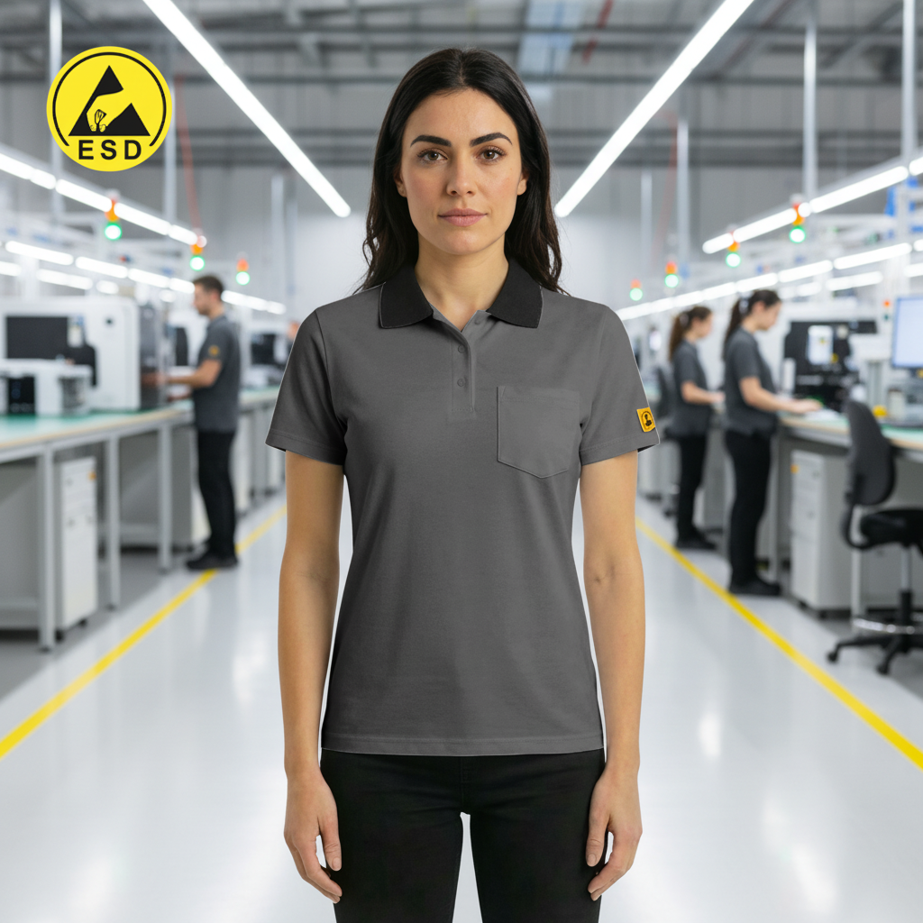 Dark Grey Heavy Duty ESD Polo Shirt frontal view