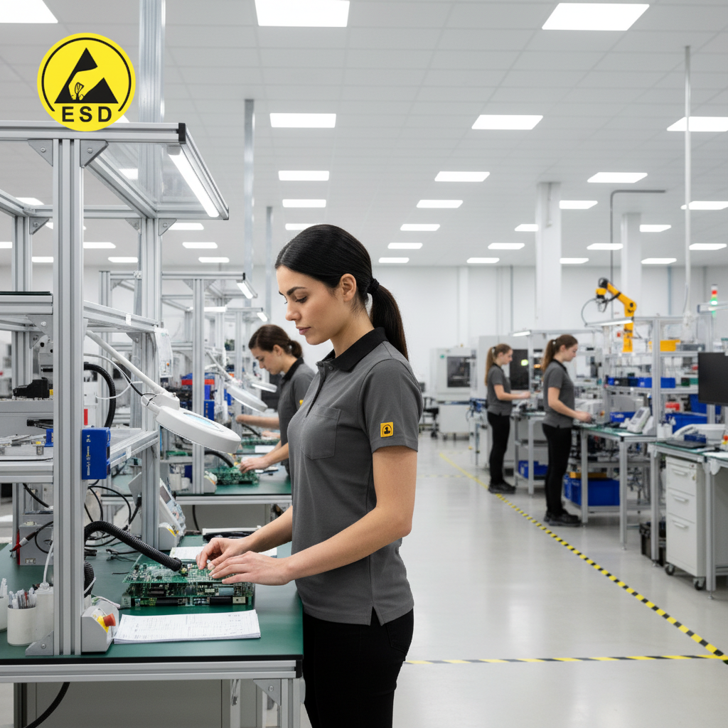 Dark Grey Heavy Duty ESD Polo Shirt integrated scene