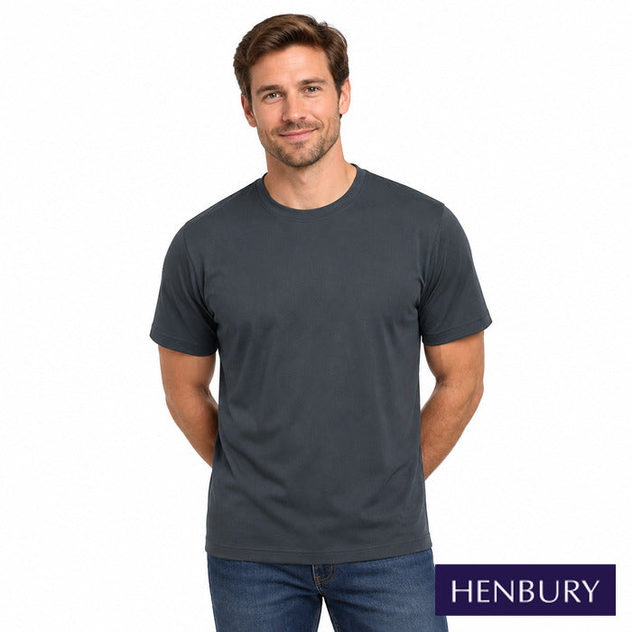 Hicool Performance T-shirt - model wearing the charcoal Henbury Hicool performance T-shirt