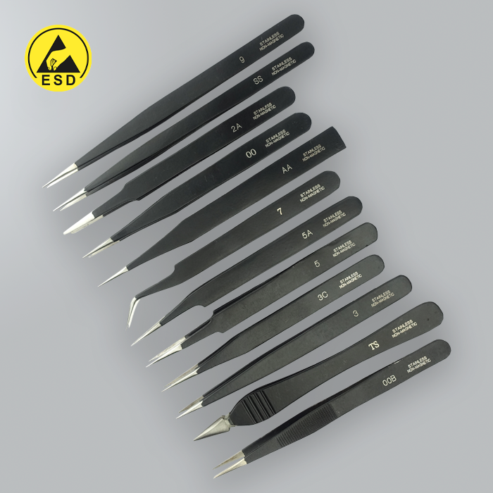 ESD TWEEZER SET OO, OOB, SS, TS, AA, 2A, 3, 3C, 5, 5A, 7, 9 (G-HT-SET12-E)