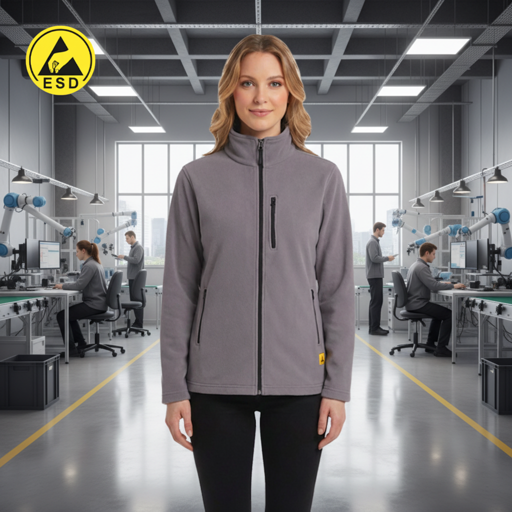 Grey ESD Fleece Jacket frontal view