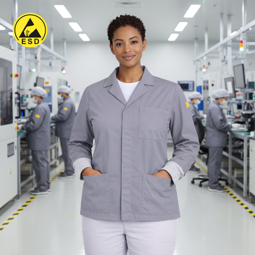 Grey ESD Lab Jacket Factory Scene