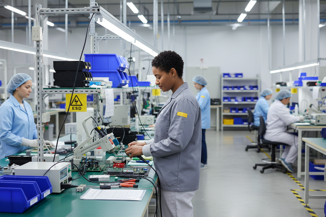 Grey ESD Lab Jacket in Factory Scene