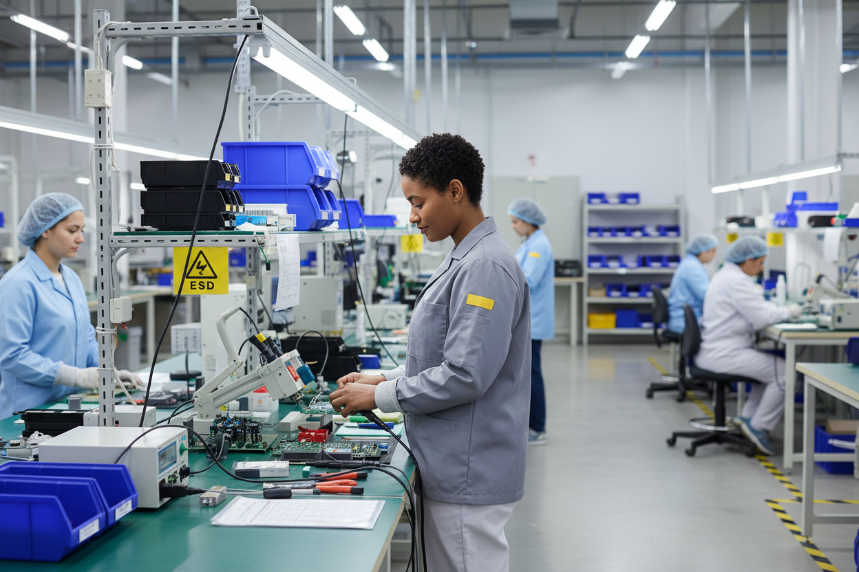 Grey ESD Lab Jacket in Factory Scene