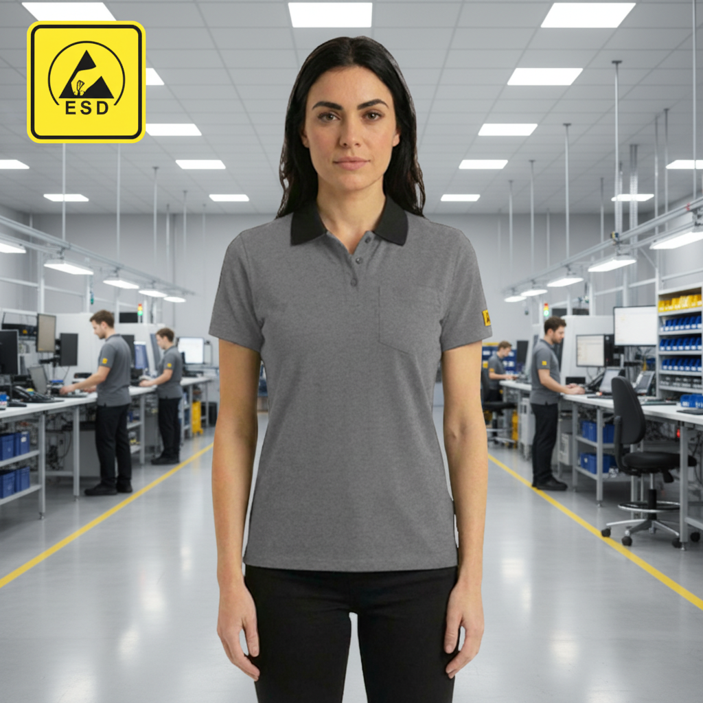 Grey ESD Polo Shirt frontal view