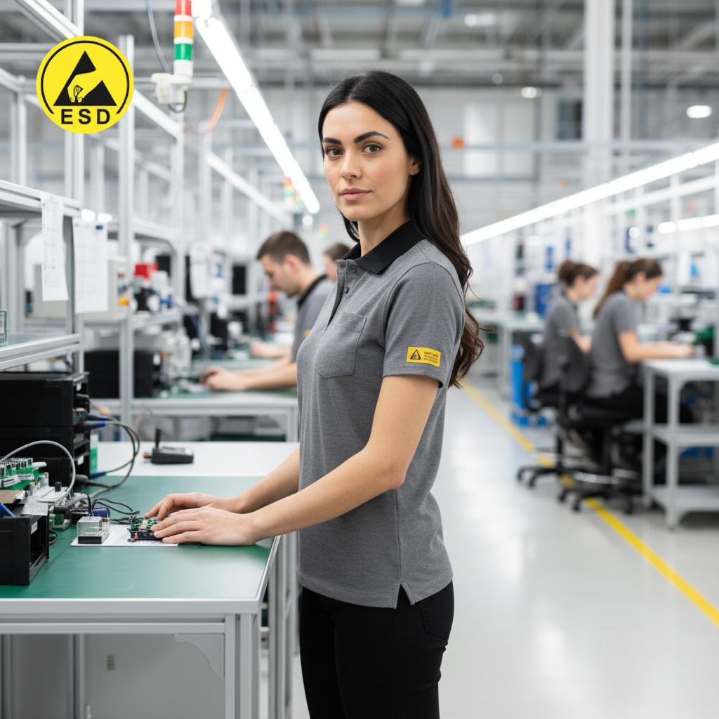 Grey ESD Polo Shirt integrated scene