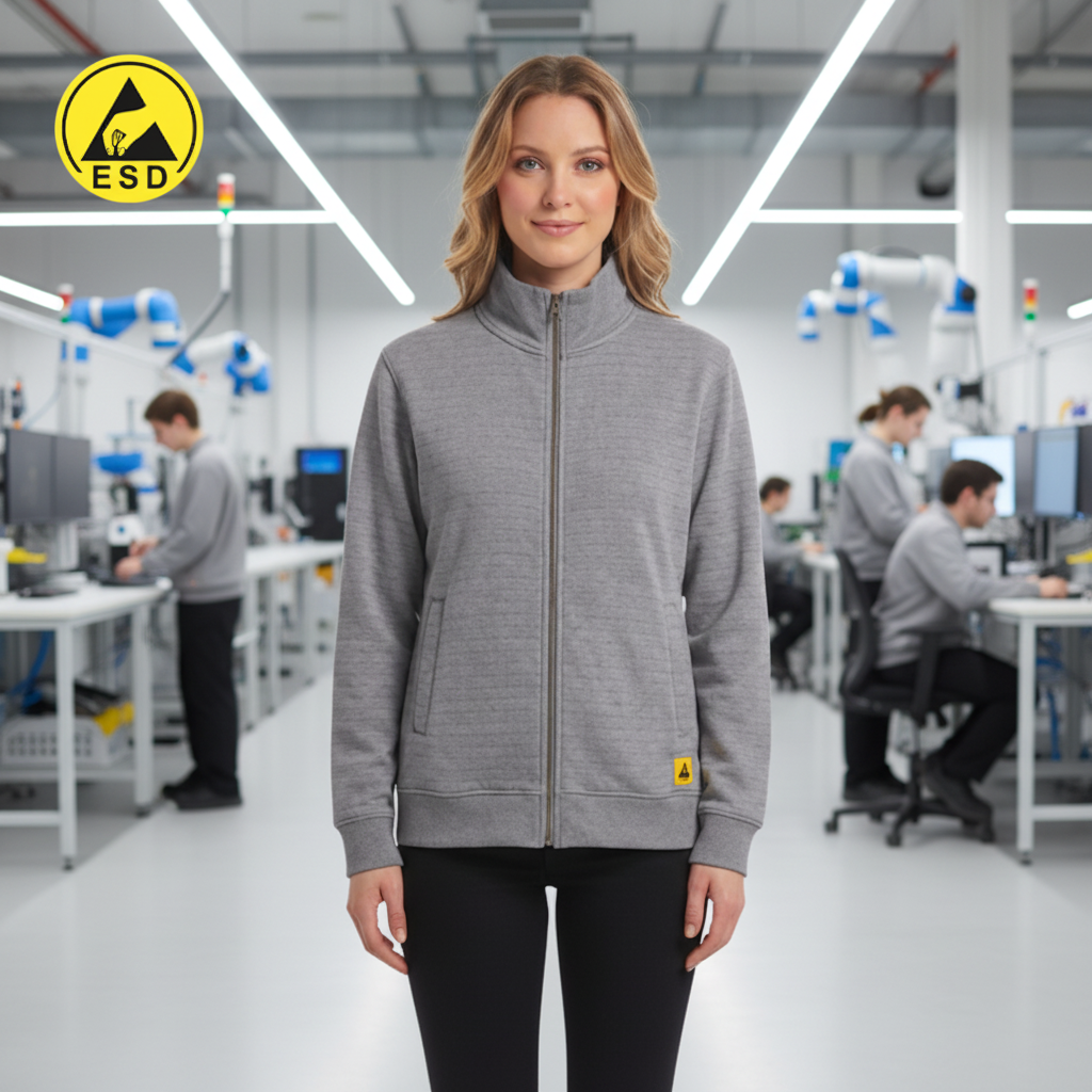 Grey ESD Sweatshirt Full Zip Fleece Lined frontal view