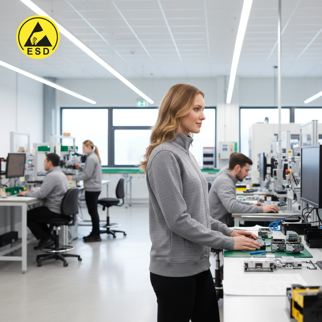 Grey ESD Sweatshirt Full Zip Fleece Lined integrated scene