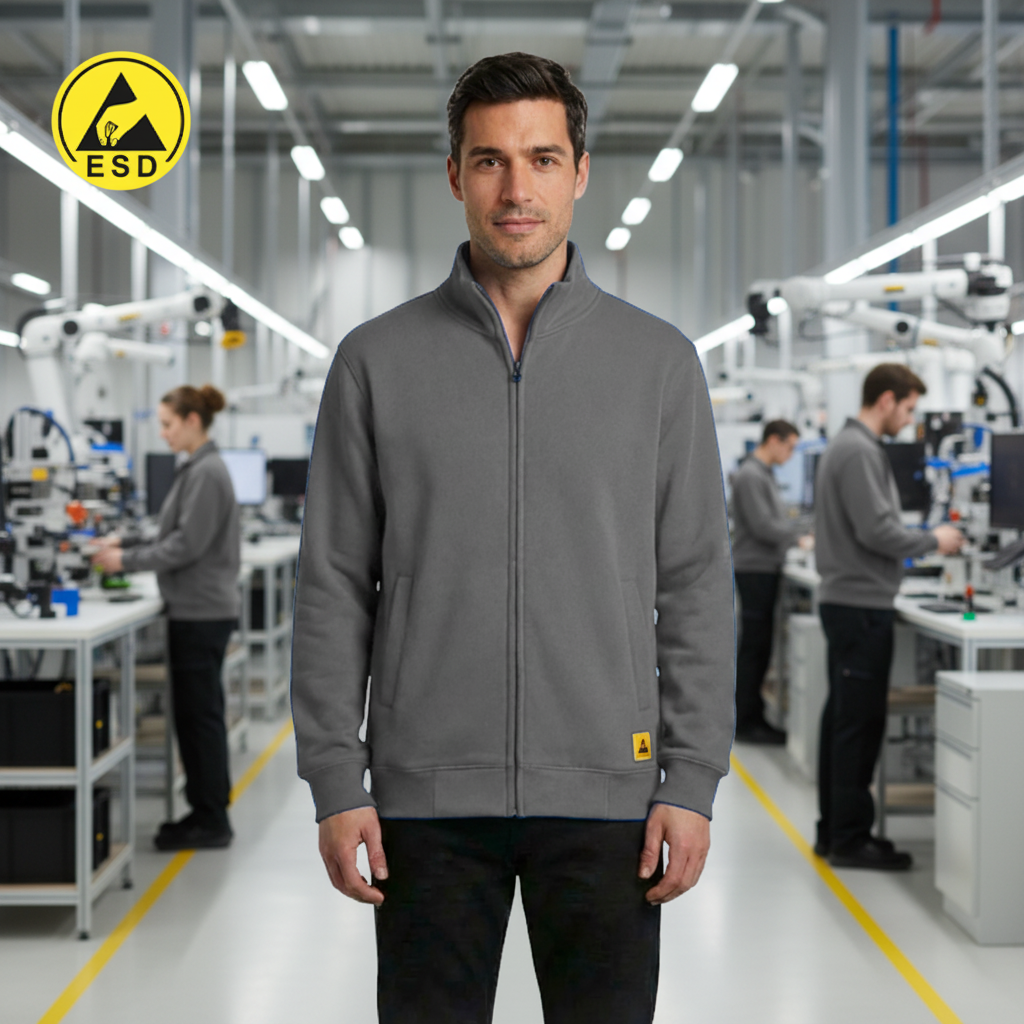 Grey ESD Sweatshirt Full Zip Terry Lined frontal view