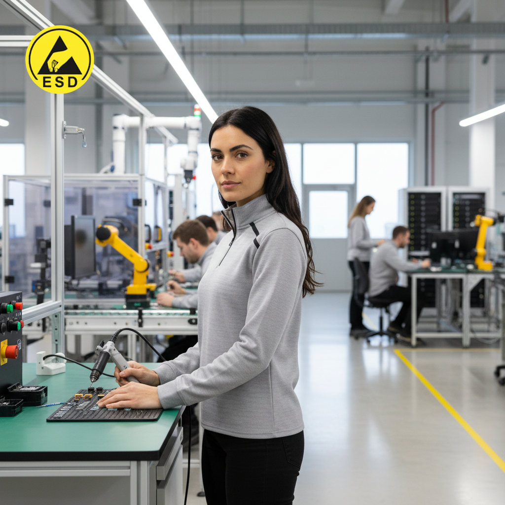 Grey ESD Sweatshirt Half Zip Fleece Lined integrated scene